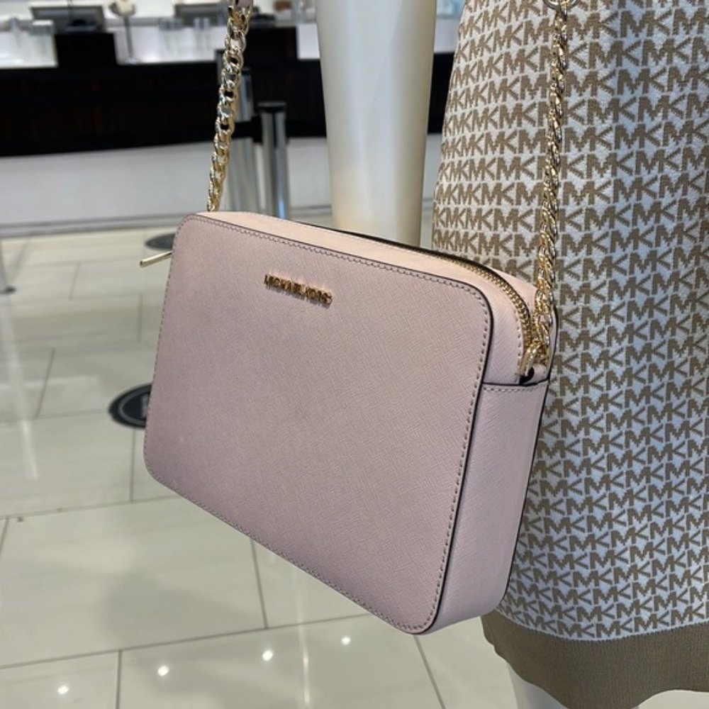 Michael Kors Jet Set Item Large East West Zip Crossbody Leather Powder Blush - Picture 13 of 16